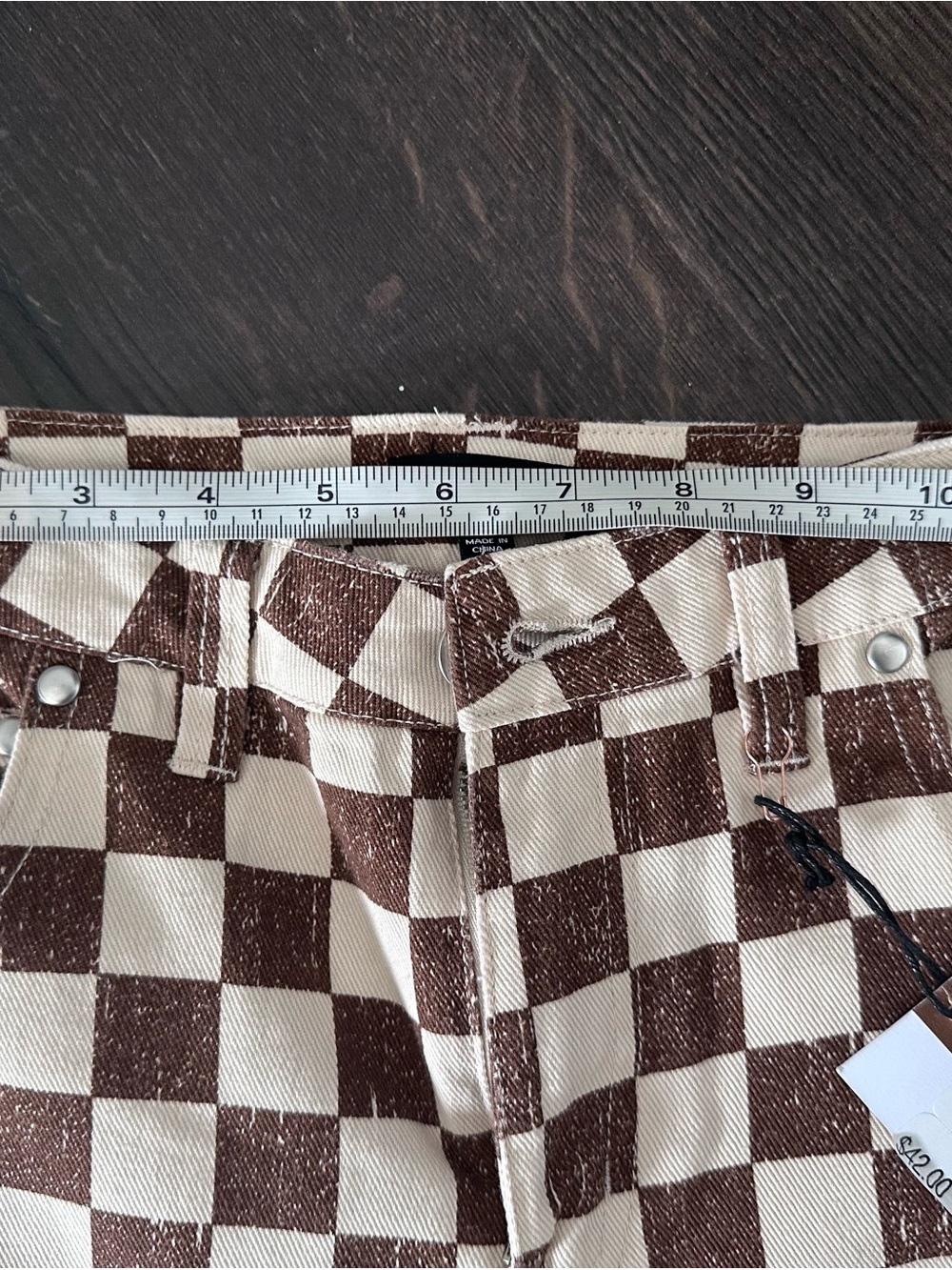 Checkerboard Wide Leg Jeans - Brown & Cream, Sz M, Teens - Picture 7 of 10